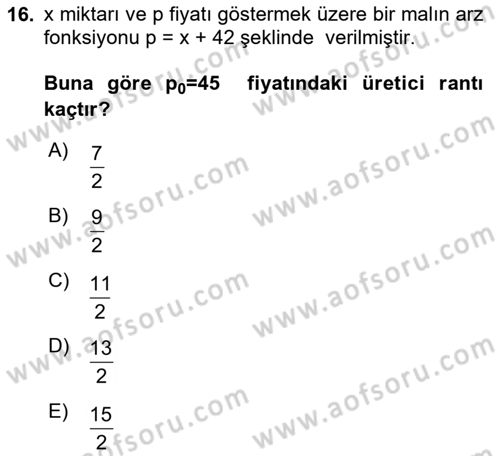 Matematik 2 Dersi 2025 - 2026 Yılı (Vize) Ara Sınav Soruları 16. Soru