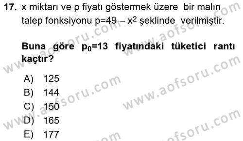 Matematik 2 Dersi 2025 - 2026 Yılı (Vize) Ara Sınav Soruları 17. Soru