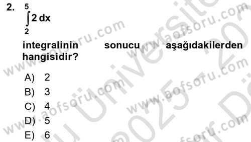 Matematik 2 Dersi 2025 - 2026 Yılı (Vize) Ara Sınav Soruları 2. Soru