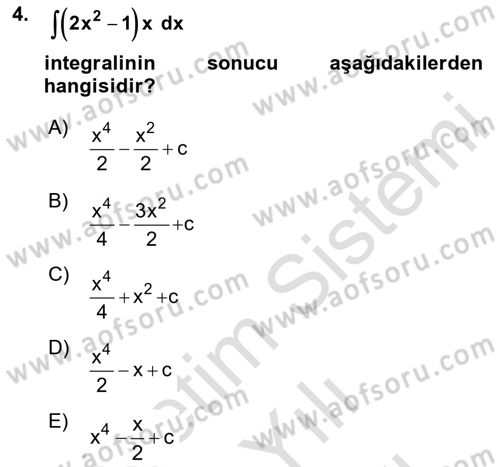 Matematik 2 Dersi 2025 - 2026 Yılı (Vize) Ara Sınav Soruları 4. Soru