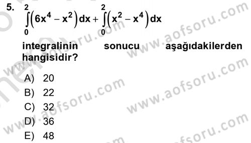 Matematik 2 Dersi 2025 - 2026 Yılı (Vize) Ara Sınav Soruları 5. Soru