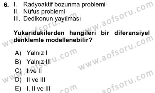 Matematik 2 Dersi 2025 - 2026 Yılı (Vize) Ara Sınav Soruları 6. Soru