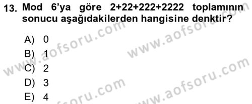 Matematik 2 Dersi 2025 - 2026 Yılı (Final) Dönem Sonu Sınav Soruları 13. Soru