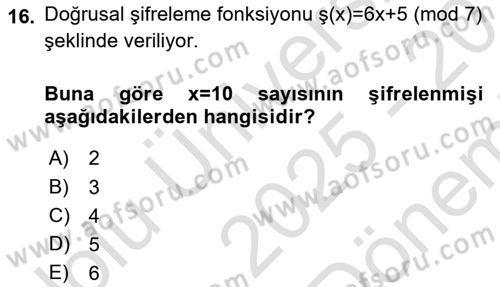Matematik 2 Dersi 2025 - 2026 Yılı (Final) Dönem Sonu Sınav Soruları 16. Soru