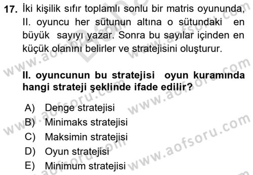 Matematik 2 Dersi 2025 - 2026 Yılı (Final) Dönem Sonu Sınav Soruları 17. Soru