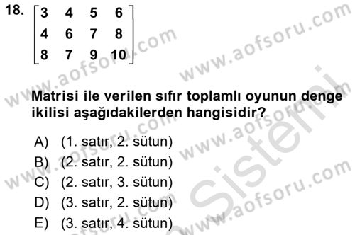 Matematik 2 Dersi 2025 - 2026 Yılı (Final) Dönem Sonu Sınav Soruları 18. Soru