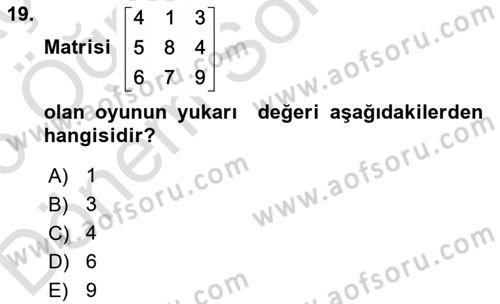 Matematik 2 Dersi 2025 - 2026 Yılı (Final) Dönem Sonu Sınav Soruları 19. Soru