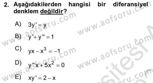 Matematik 2 Dersi 2025 - 2026 Yılı (Final) Dönem Sonu Sınav Soruları 2. Soru
