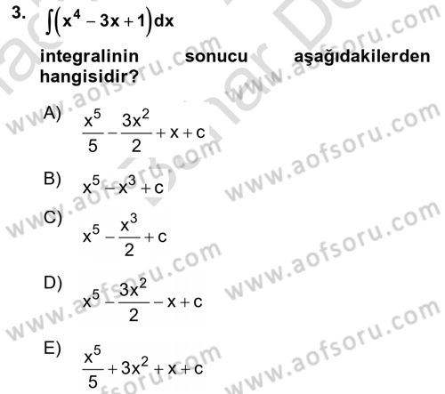Matematik 2 Dersi 2025 - 2026 Yılı (Final) Dönem Sonu Sınav Soruları 3. Soru