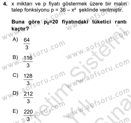 Matematik 2 Dersi 2025 - 2026 Yılı (Final) Dönem Sonu Sınav Soruları 4. Soru