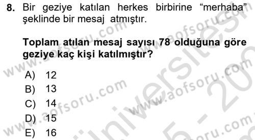 Matematik 2 Dersi 2025 - 2026 Yılı (Final) Dönem Sonu Sınav Soruları 8. Soru