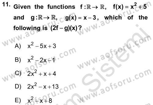 Mathematics 1 Dersi Ara Sınavı Deneme Sınav Soruları 11. Soru