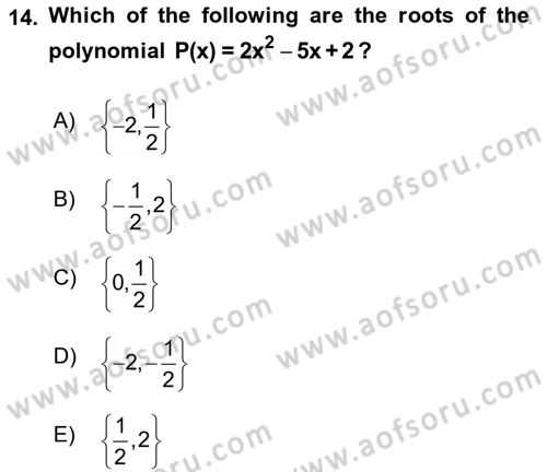 Mathematics 1 Dersi Ara Sınavı Deneme Sınav Soruları 14. Soru