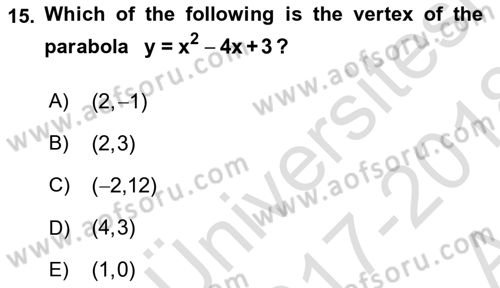 Mathematics 1 Dersi Ara Sınavı Deneme Sınav Soruları 15. Soru