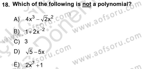 Mathematics 1 Dersi Ara Sınavı Deneme Sınav Soruları 18. Soru