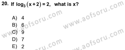 Mathematics 1 Dersi Ara Sınavı Deneme Sınav Soruları 20. Soru