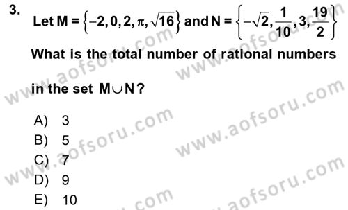 Mathematics 1 Dersi Ara Sınavı Deneme Sınav Soruları 3. Soru
