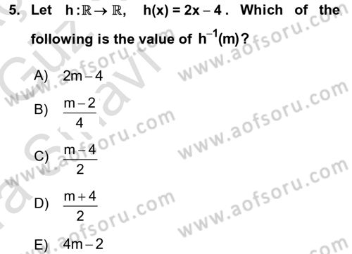 Mathematics 1 Dersi Ara Sınavı Deneme Sınav Soruları 5. Soru