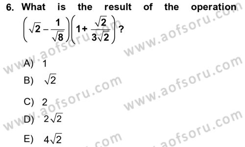 Mathematics 1 Dersi Ara Sınavı Deneme Sınav Soruları 6. Soru