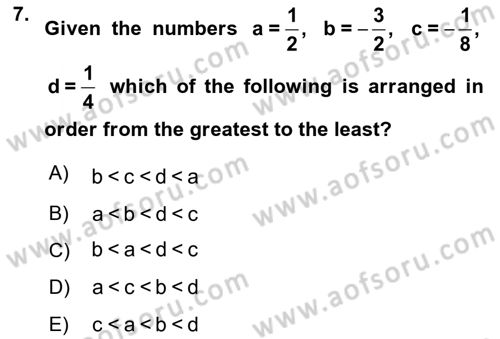 Mathematics 1 Dersi Ara Sınavı Deneme Sınav Soruları 7. Soru