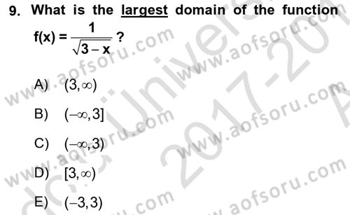 Mathematics 1 Dersi 2017 - 2018 Yılı (Vize) Ara Sınav Soruları 9. Soru