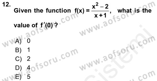 Mathematics 1 Dersi 2017 - 2018 Yılı (Final) Dönem Sonu Sınav Soruları 12. Soru