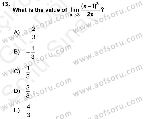 Mathematics 1 Dersi 2017 - 2018 Yılı (Final) Dönem Sonu Sınav Soruları 13. Soru