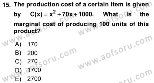 Mathematics 1 Dersi 2017 - 2018 Yılı (Final) Dönem Sonu Sınav Soruları 15. Soru