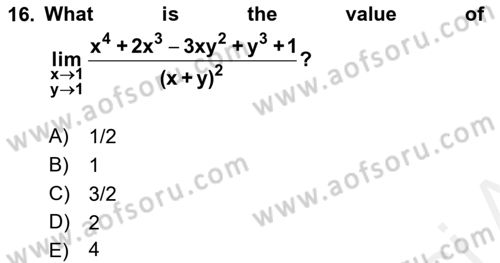 Mathematics 1 Dersi 2017 - 2018 Yılı (Final) Dönem Sonu Sınav Soruları 16. Soru