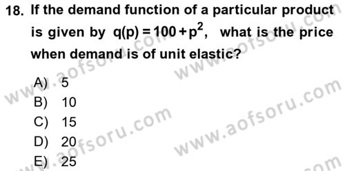Mathematics 1 Dersi 2017 - 2018 Yılı (Final) Dönem Sonu Sınav Soruları 18. Soru
