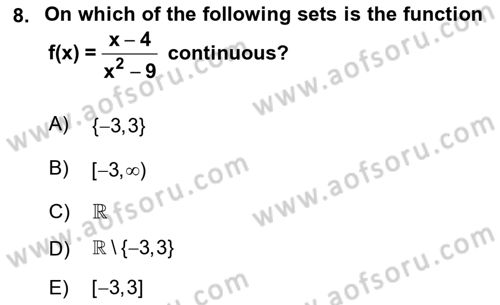 Mathematics 1 Dersi 2017 - 2018 Yılı (Final) Dönem Sonu Sınav Soruları 8. Soru