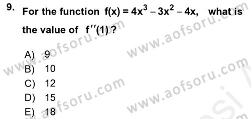 Mathematics 1 Dersi 2017 - 2018 Yılı (Final) Dönem Sonu Sınav Soruları 9. Soru