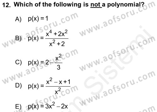 Mathematics 1 Dersi 2018 - 2019 Yılı (Vize) Ara Sınavı 12. Soru