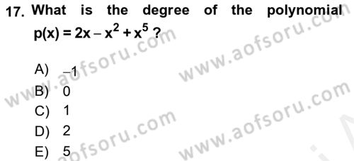 Mathematics 1 Dersi 2018 - 2019 Yılı (Vize) Ara Sınavı 17. Soru