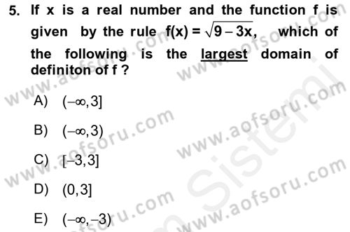 Mathematics 1 Dersi 2018 - 2019 Yılı (Vize) Ara Sınavı 5. Soru