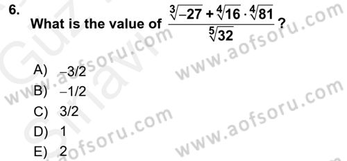 Mathematics 1 Dersi 2018 - 2019 Yılı (Vize) Ara Sınavı 6. Soru