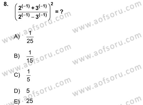 Mathematics 1 Dersi 2018 - 2019 Yılı (Vize) Ara Sınavı 8. Soru