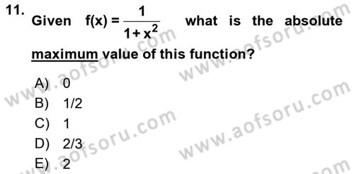 Mathematics 1 Dersi 2018 - 2019 Yılı (Final) Dönem Sonu Sınavı 11. Soru