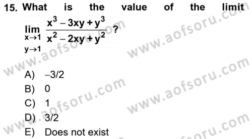 Mathematics 1 Dersi 2018 - 2019 Yılı (Final) Dönem Sonu Sınavı 15. Soru