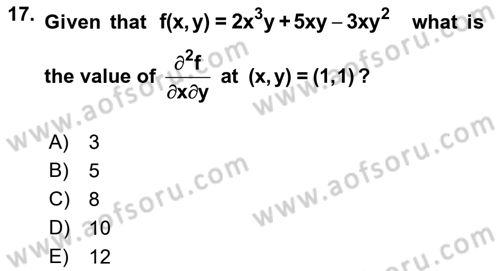 Mathematics 1 Dersi 2018 - 2019 Yılı (Final) Dönem Sonu Sınavı 17. Soru