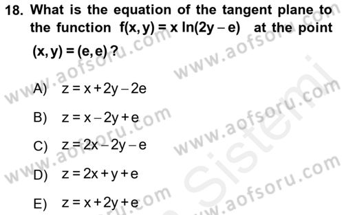 Mathematics 1 Dersi 2018 - 2019 Yılı (Final) Dönem Sonu Sınavı 18. Soru