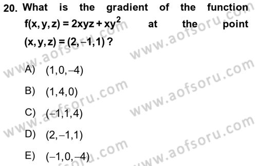 Mathematics 1 Dersi 2018 - 2019 Yılı (Final) Dönem Sonu Sınavı 20. Soru