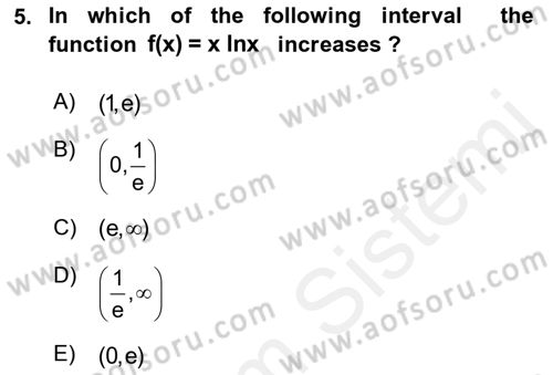 Mathematics 1 Dersi 2018 - 2019 Yılı (Final) Dönem Sonu Sınavı 5. Soru