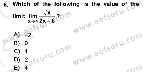 Mathematics 1 Dersi 2018 - 2019 Yılı (Final) Dönem Sonu Sınavı 6. Soru