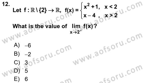 Mathematics 1 Dersi 2018 - 2019 Yılı Yaz Okulu Sınavı 12. Soru