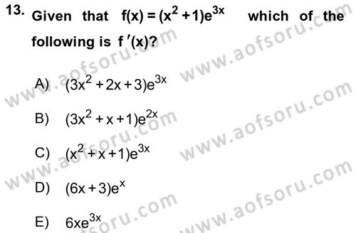 Mathematics 1 Dersi 2018 - 2019 Yılı Yaz Okulu Sınavı 13. Soru