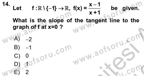 Mathematics 1 Dersi 2018 - 2019 Yılı Yaz Okulu Sınavı 14. Soru