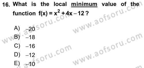 Mathematics 1 Dersi 2018 - 2019 Yılı Yaz Okulu Sınavı 16. Soru