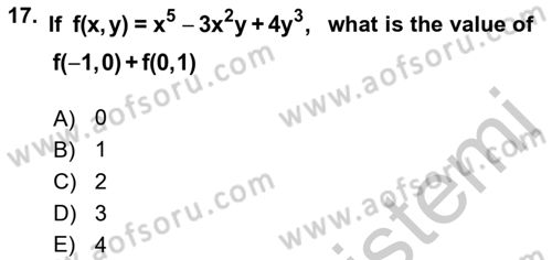 Mathematics 1 Dersi 2018 - 2019 Yılı Yaz Okulu Sınav Soruları 17. Soru