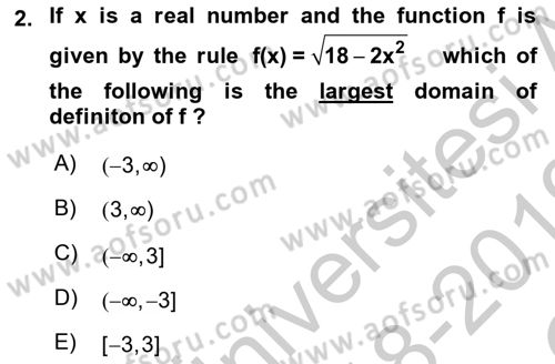 Mathematics 1 Dersi 2018 - 2019 Yılı Yaz Okulu Sınavı 2. Soru